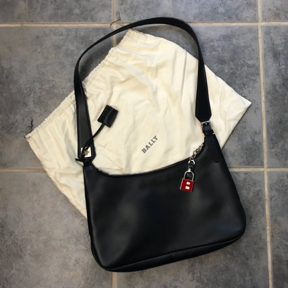 BALLY leather navy blue shoulder handbag padlock